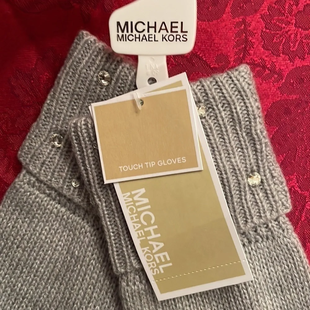 Brand New Michael Kors Embellished Cuff Heather Gray Touchscreen Rhinestones
